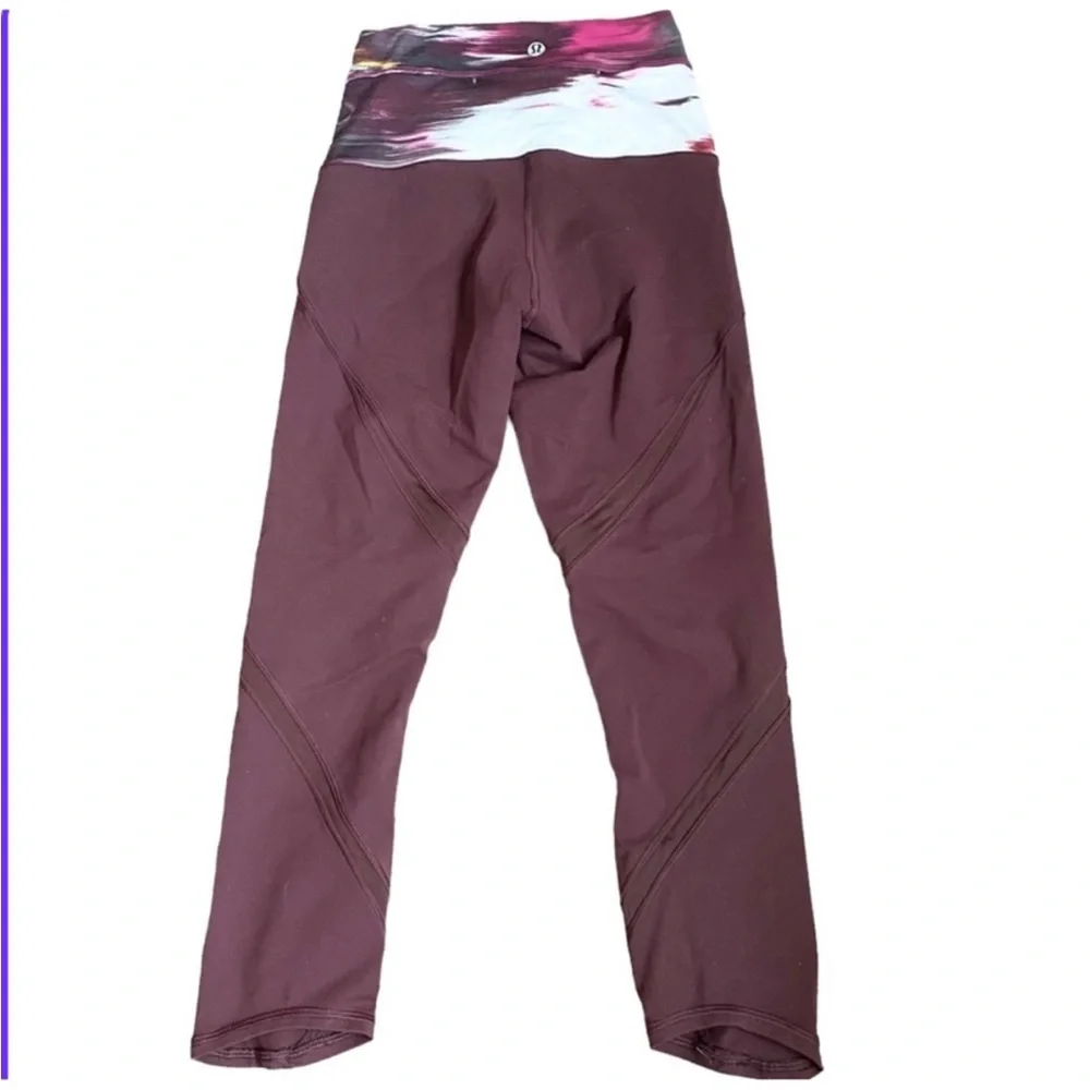 Lululemon Burgundy Wunder Under Ankle Crop Hi Rise Shine On Leggings Size 2
